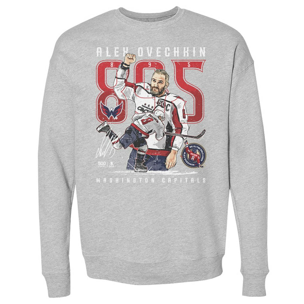 Alexander Ovechkin Washington Capitals 500 Level NHL All-Time Leading Goal Scorer The Shot Pullover Sweatshirt - Heather Gray - NHL 203089767
