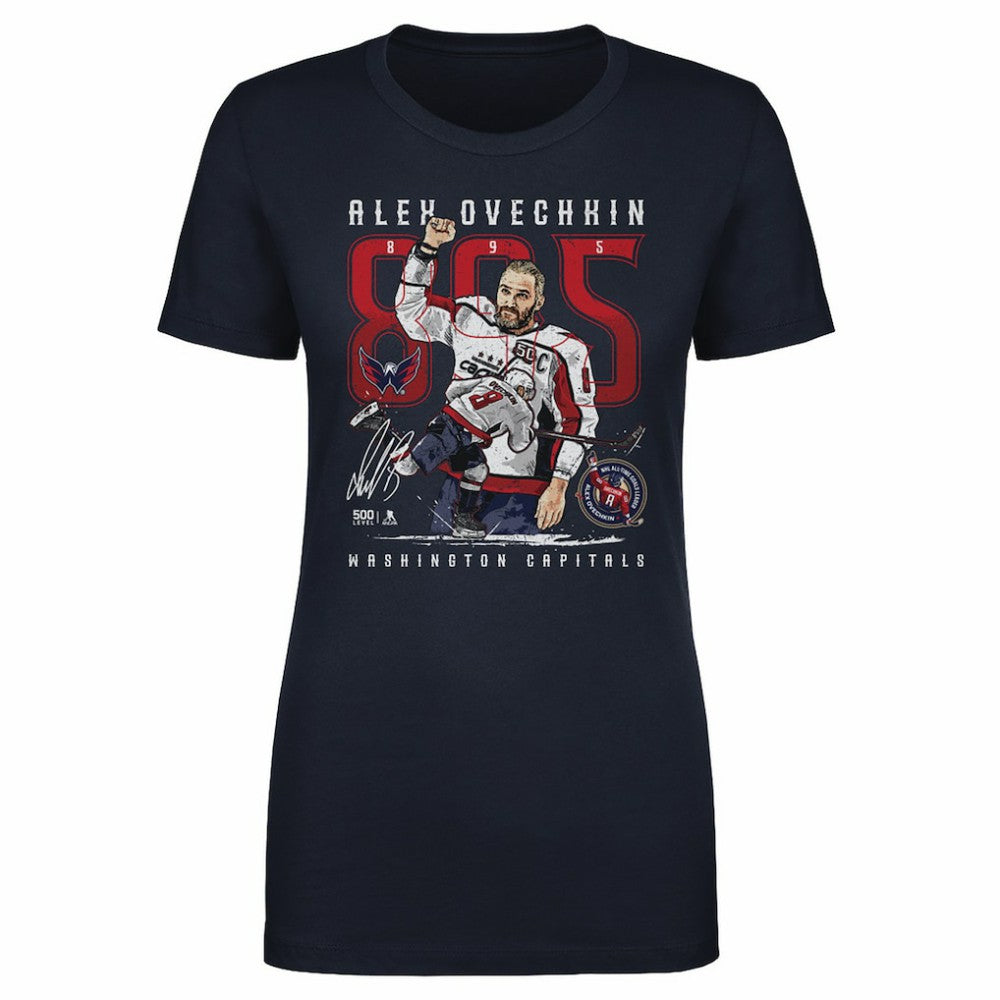 Alexander Ovechkin Washington Capitals 500 Level Women's NHL All-Time Leading Goal Scorer The Shot T-Shirt - Navy - NHL 203089768