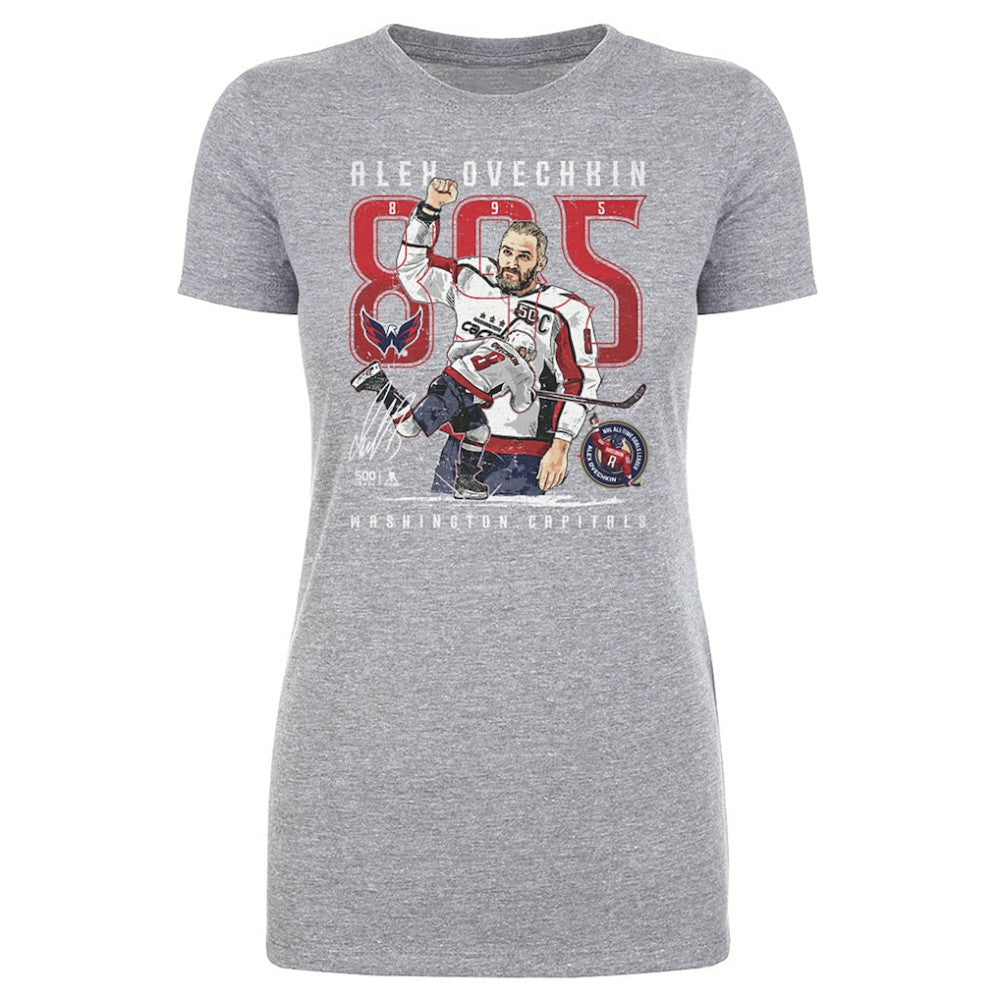 Alexander Ovechkin Washington Capitals 500 Level Women's NHL All-Time Leading Goal Scorer The Shot T-Shirt - Heather Gray - NHL 203089769