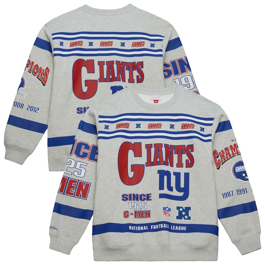 Mitchell & Ness New York Giants All Over Print Vintage Fleece Crewneck Sweatshirt Heather Gray