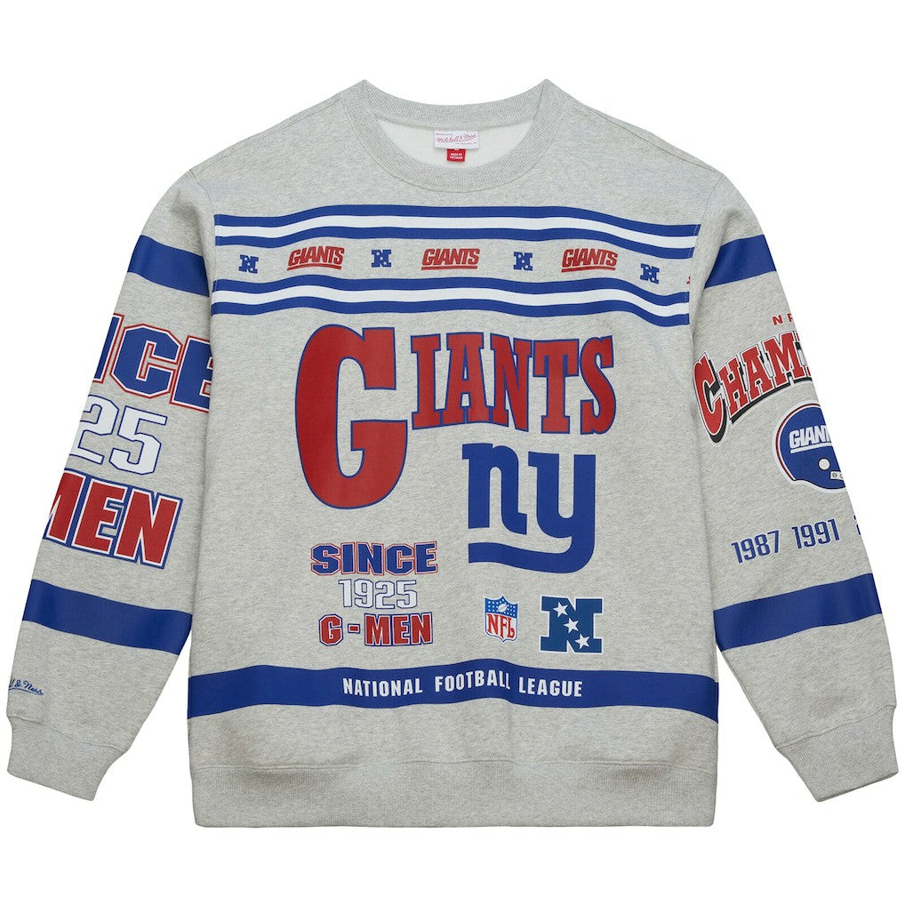 Mitchell & Ness New York Giants All Over Print Vintage Fleece Crewneck Sweatshirt Heather Gray