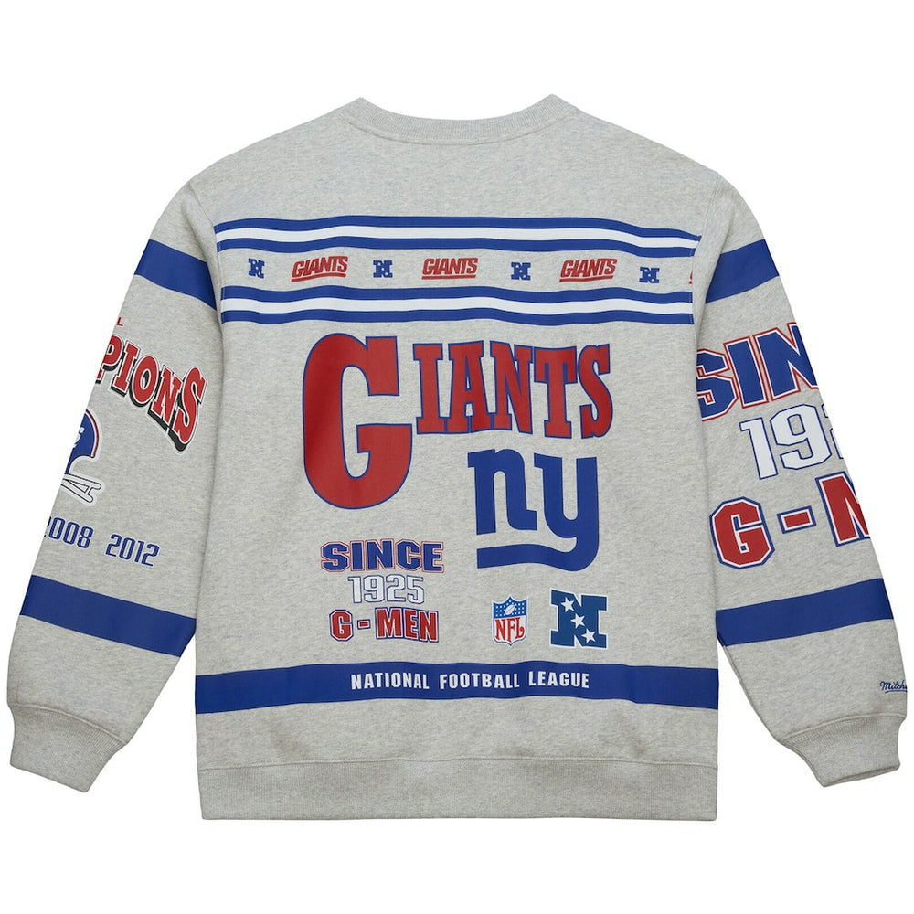 Mitchell & Ness New York Giants All Over Print Vintage Fleece Crewneck Sweatshirt Heather Gray