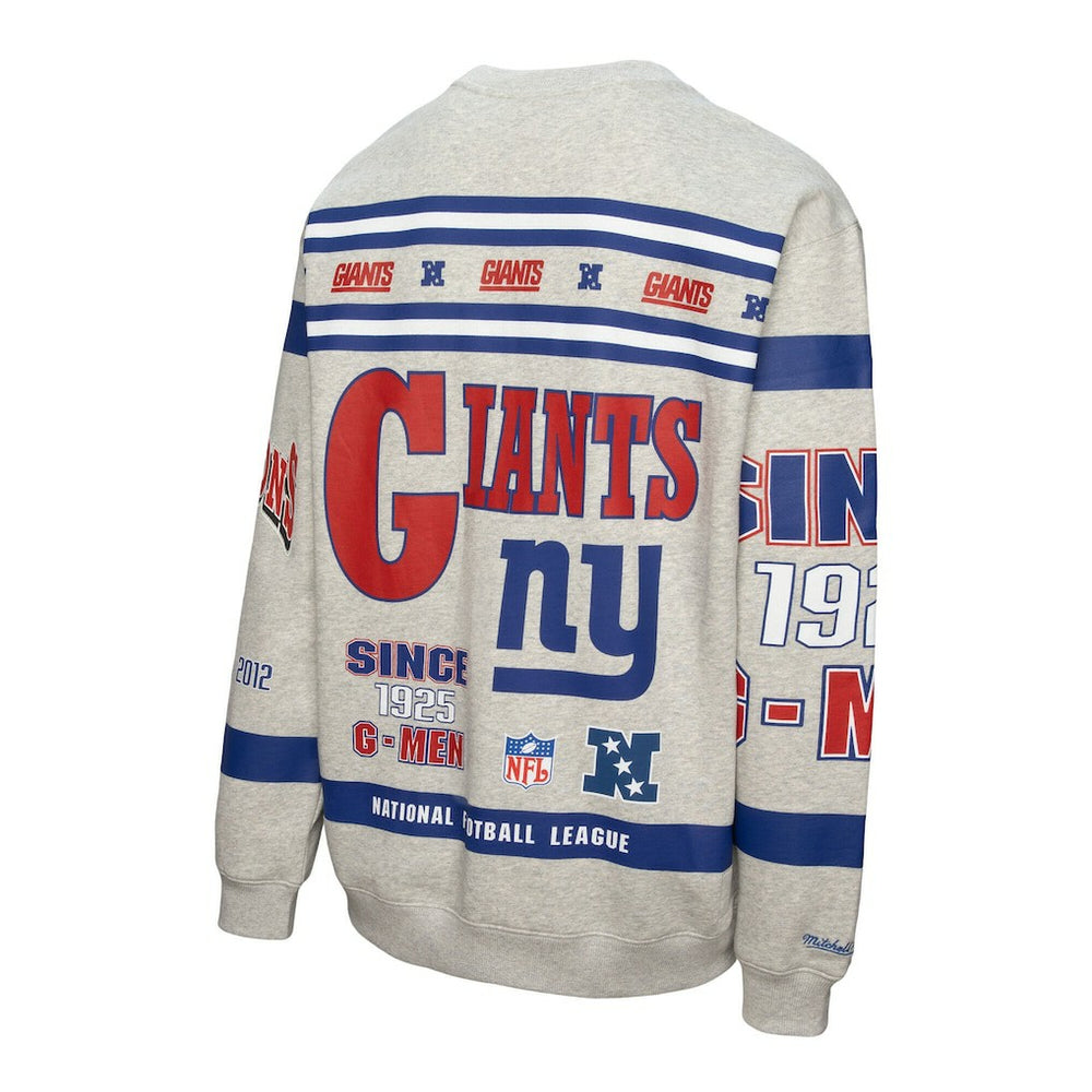 Mitchell & Ness New York Giants All Over Print Vintage Fleece Crewneck Sweatshirt Heather Gray