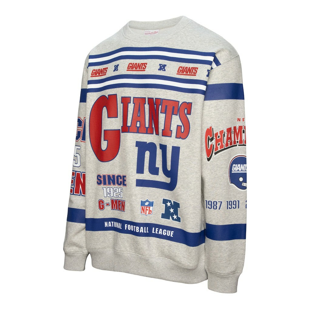 Mitchell & Ness New York Giants All Over Print Vintage Fleece Crewneck Sweatshirt Heather Gray