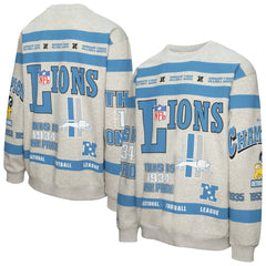 Mitchell & Ness Detroit Lions All Over Print Vintage Fleece Crewneck Sweatshirt Heather Gray