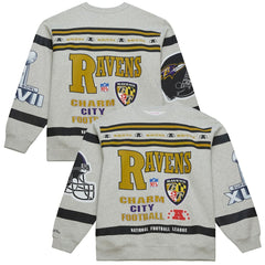 Mitchell & Ness Baltimore Ravens All Over Print Vintage Fleece Crewneck Sweatshirt Heather Gray