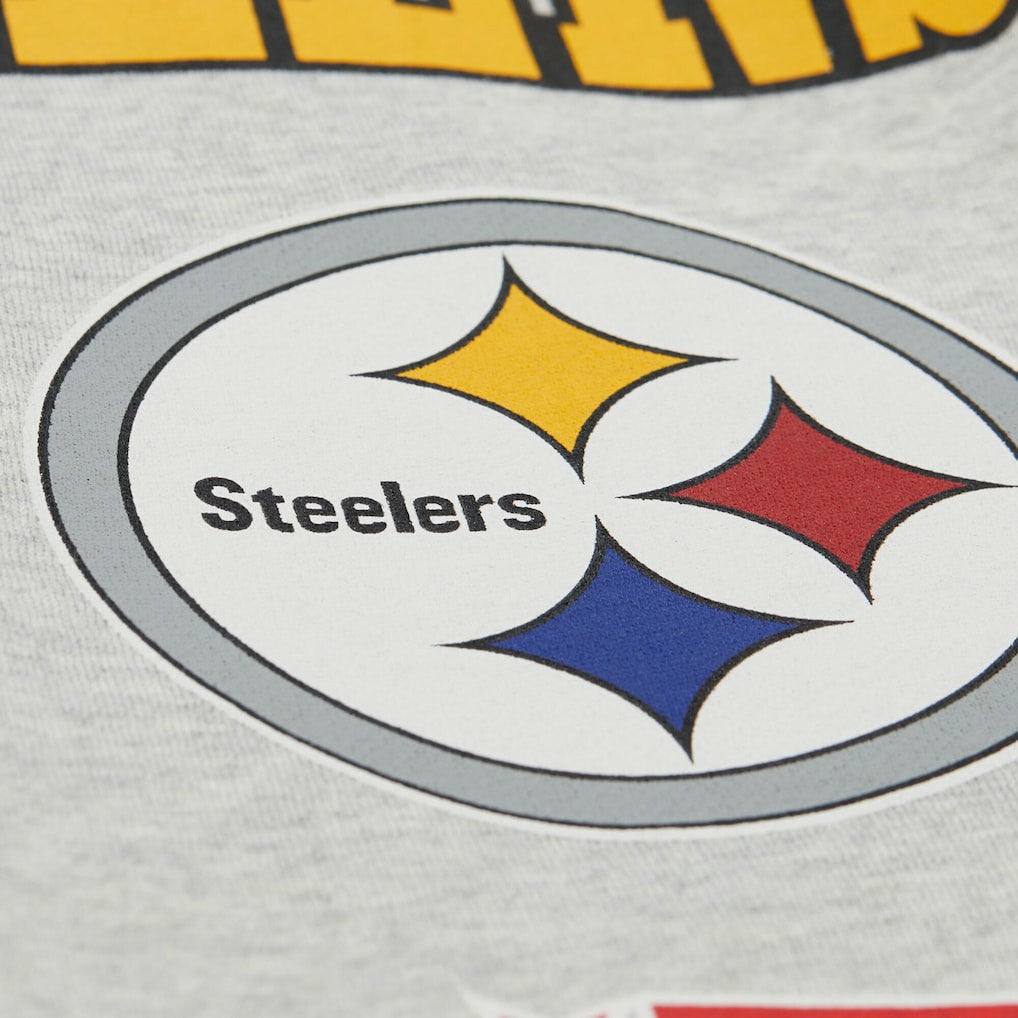 Mitchell & Ness Pittsburgh Steelers All Over Print Vintage Fleece Crewneck Sweatshirt Heather Gray