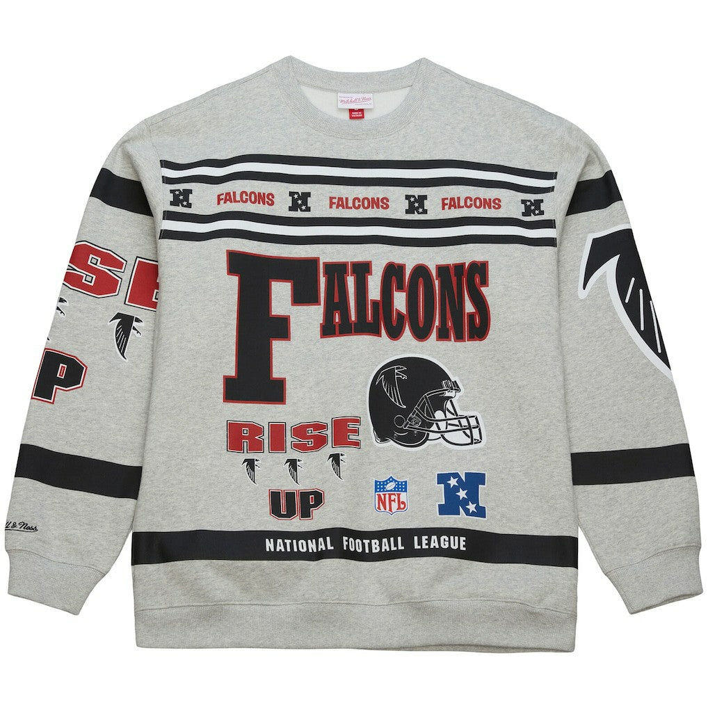 Mitchell & Ness Atlanta Falcons All Over Print Vintage Fleece Crewneck Sweatshirt Heather Gray