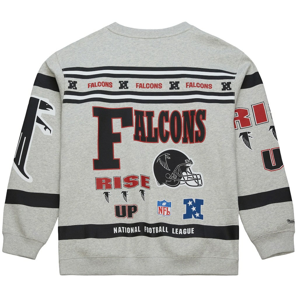 Mitchell & Ness Atlanta Falcons All Over Print Vintage Fleece Crewneck Sweatshirt Heather Gray