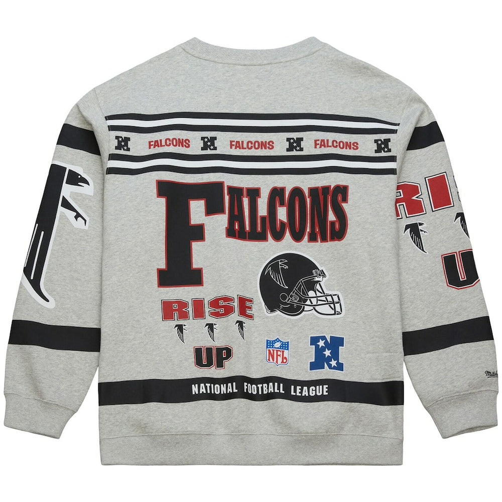 Mitchell & Ness Atlanta Falcons All Over Print Vintage Fleece Crewneck Sweatshirt Heather Gray