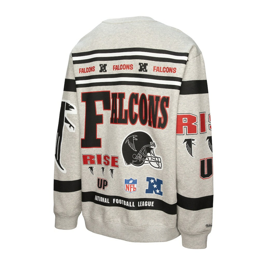 Mitchell & Ness Atlanta Falcons All Over Print Vintage Fleece Crewneck Sweatshirt Heather Gray