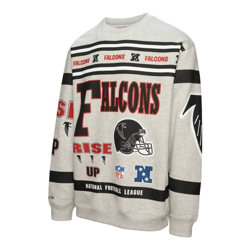 Mitchell & Ness Atlanta Falcons All Over Print Vintage Fleece Crewneck Sweatshirt Heather Gray