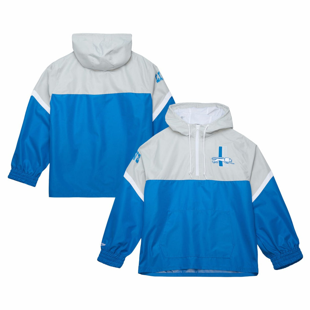 Mitchell & Ness Detroit Lions Tie Breaker Vintage Logo Lightweight Anorak Half-Zip Windbreaker Silver/Blue