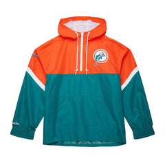 Mitchell & Ness Miami Dolphins Tie Breaker Vintage Logo Lightweight Anorak Half-Zip Windbreaker Orange/Aqua
