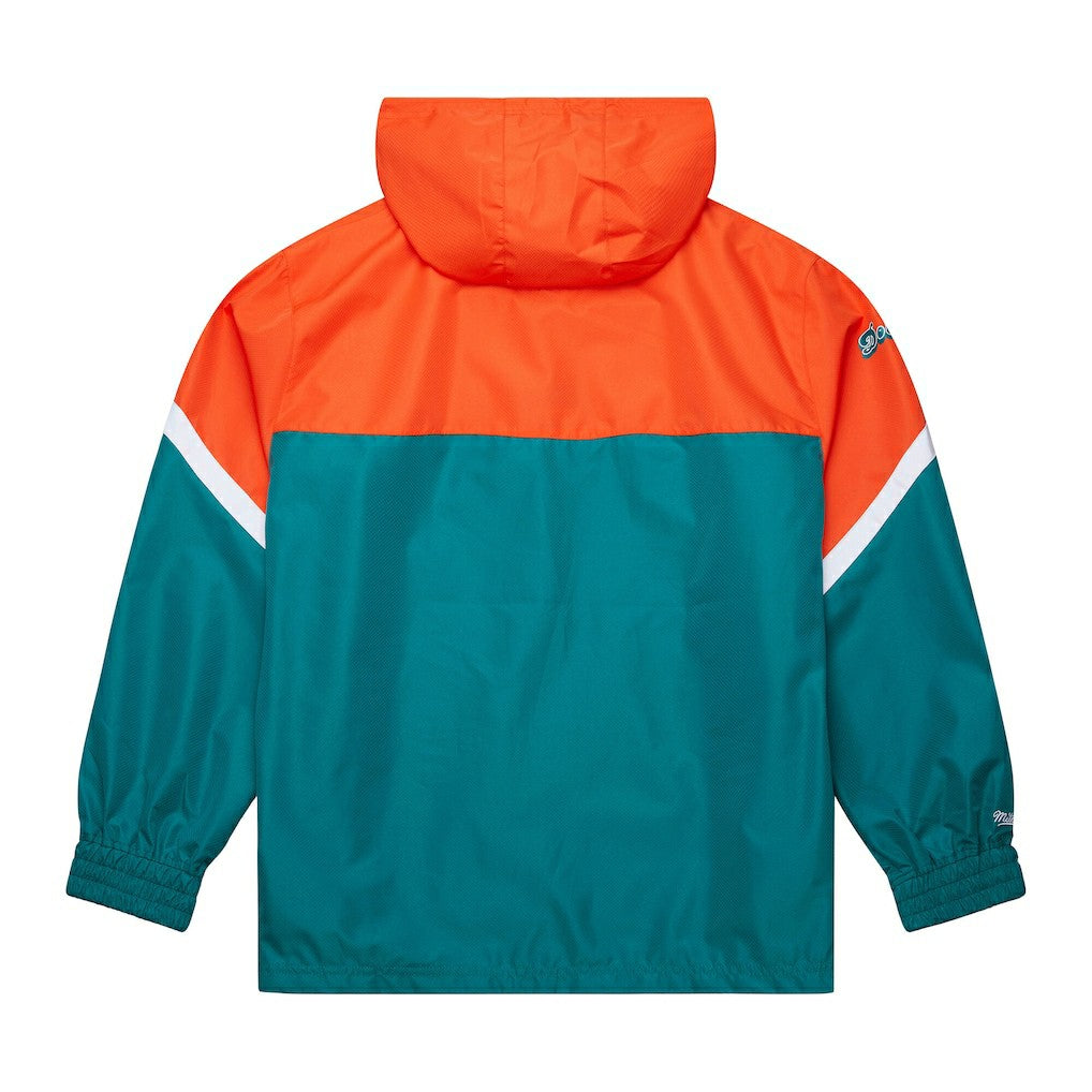 Mitchell & Ness Miami Dolphins Tie Breaker Vintage Logo Lightweight Anorak Half-Zip Windbreaker Orange/Aqua