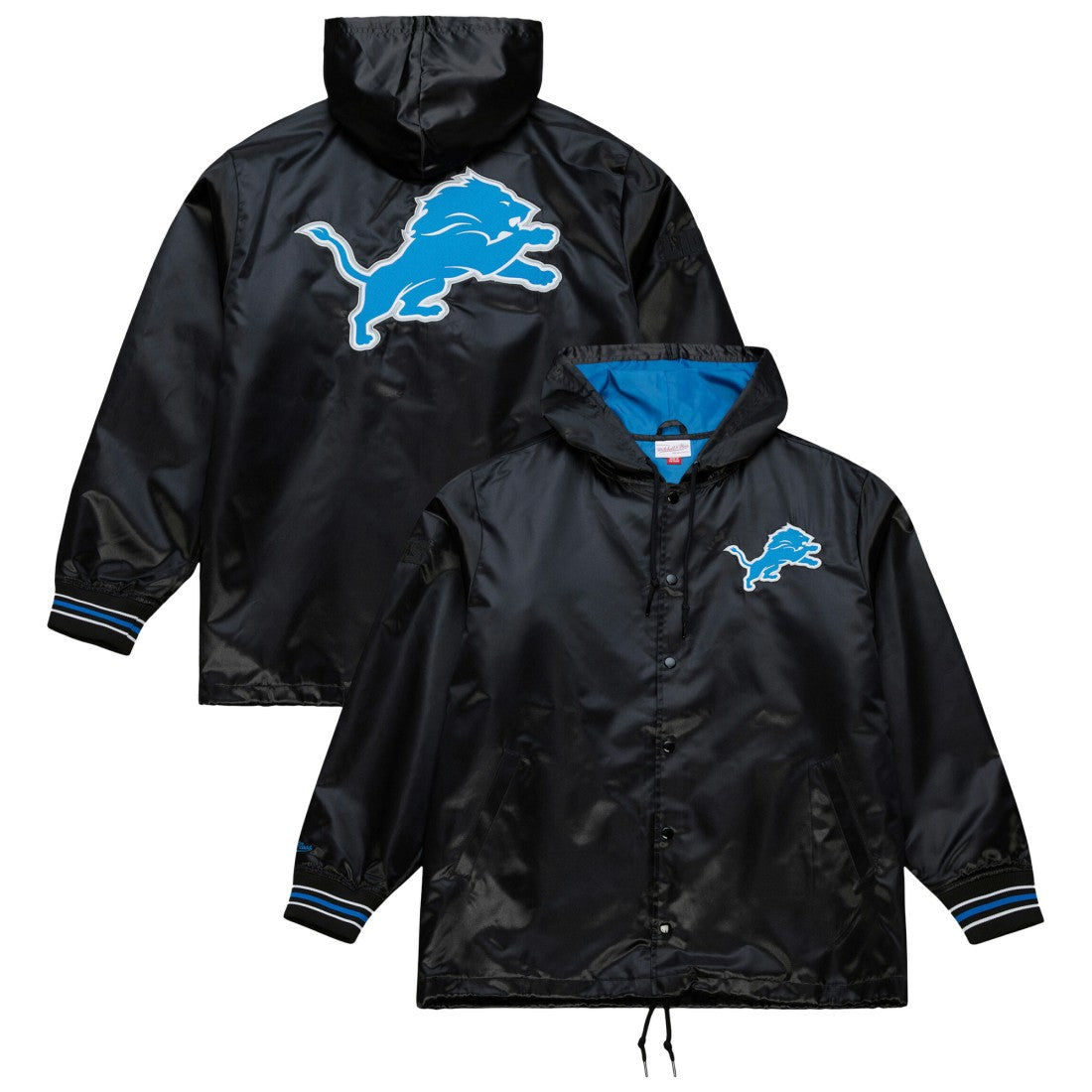 Mitchell & Ness Detroit Lions Downtown Satin Full-Snap Hooded Jacket Black