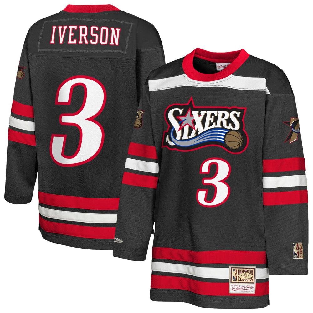 Allen Iverson Philadelphia 76ers Youth Maxxed Out 2.0 Fashion Hockey Jersey Black | Mitchell & Ness