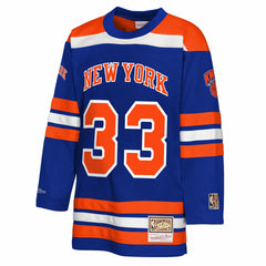 Patrick Ewing New York Knicks Youth Maxxed Out 2.0 Fashion Hockey Jersey Blue | Mitchell & Ness online