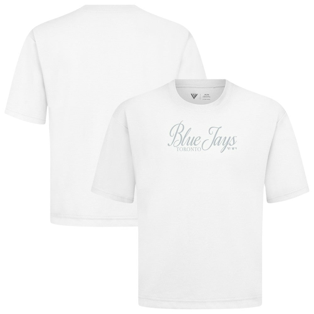 Toronto Blue Jays Levelwear Ethereal Oversized Luxe Signature Knit T-Shirt - White - MLB Sale