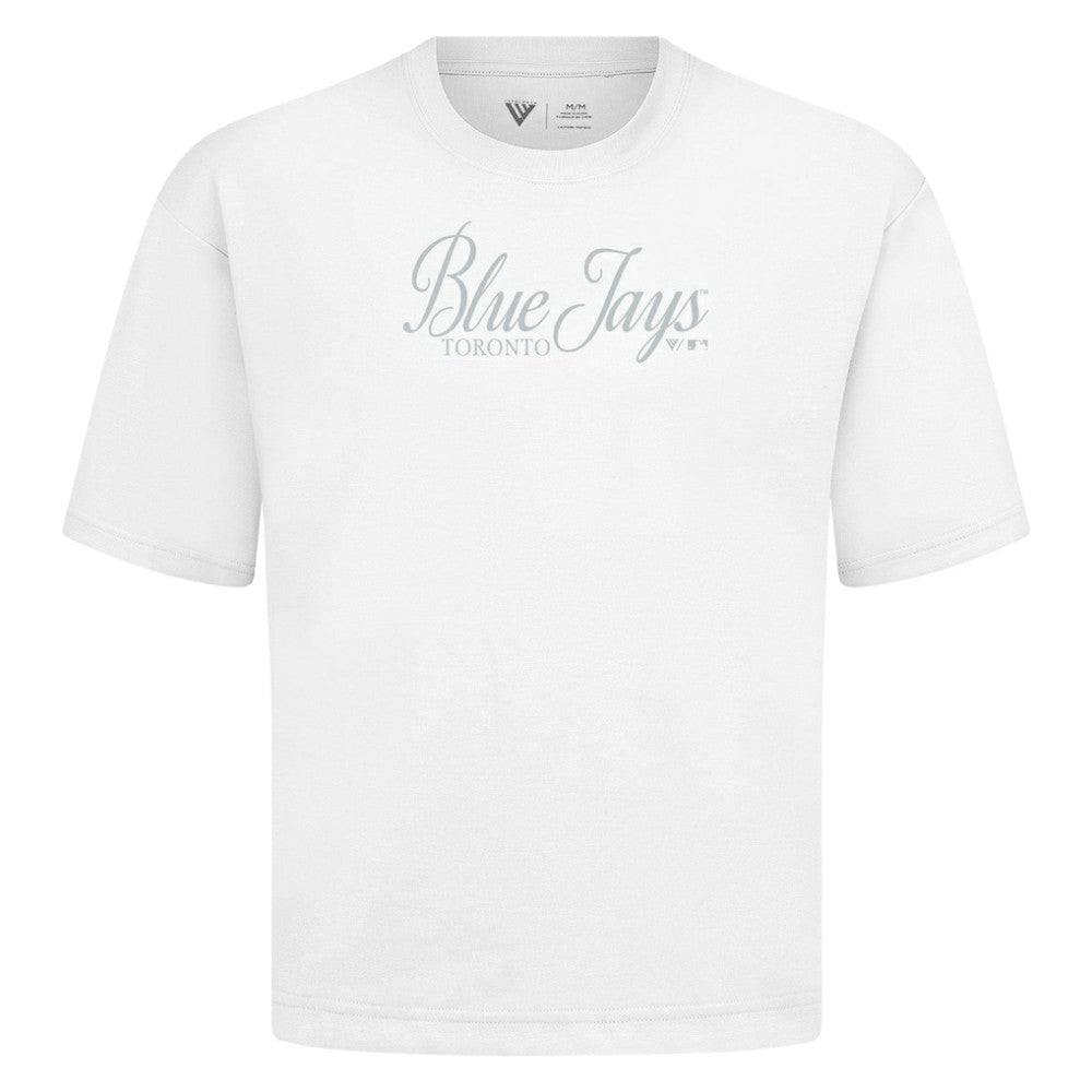 Toronto Blue Jays Levelwear Ethereal Oversized Luxe Signature Knit T-Shirt - White - MLB Sale
