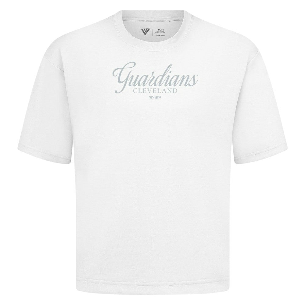 Cleveland Guardians Levelwear Ethereal Oversized Luxe Signature Knit T-Shirt - White - MLB Sale