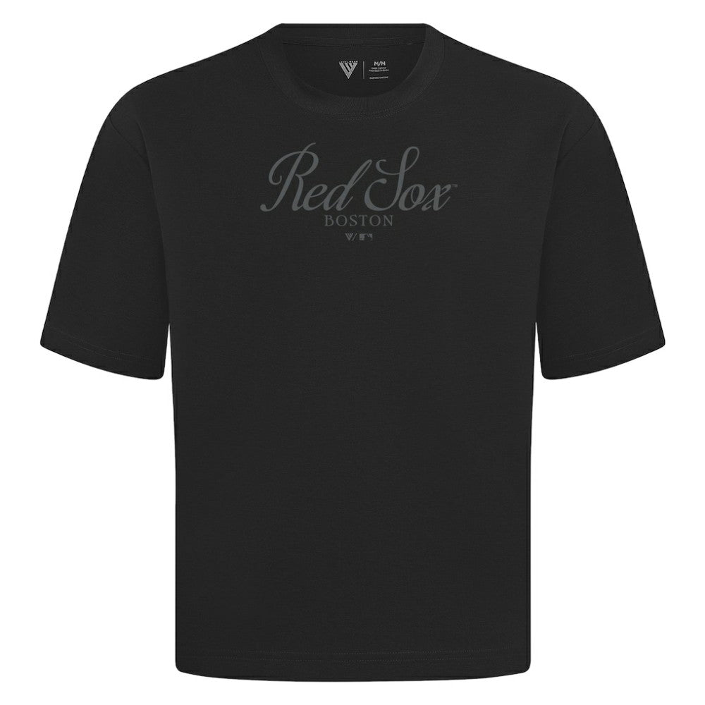 Boston Red Sox Levelwear Ethereal Oversized Luxe Signature Knit T-Shirt - Black - MLB Lifestyle