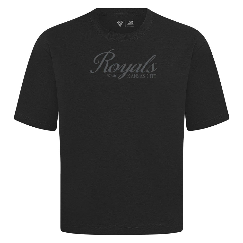 Kansas City Royals Levelwear Ethereal Oversized Luxe Signature Knit T-Shirt - Black - MLB Sale