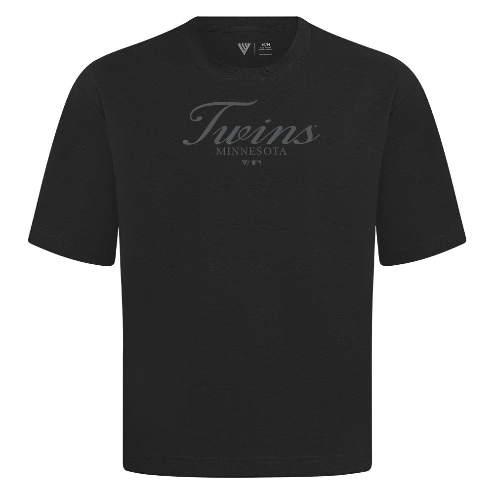 Minnesota Twins Levelwear Ethereal Oversized Luxe Signature Knit T-Shirt - Black - MLB Discount