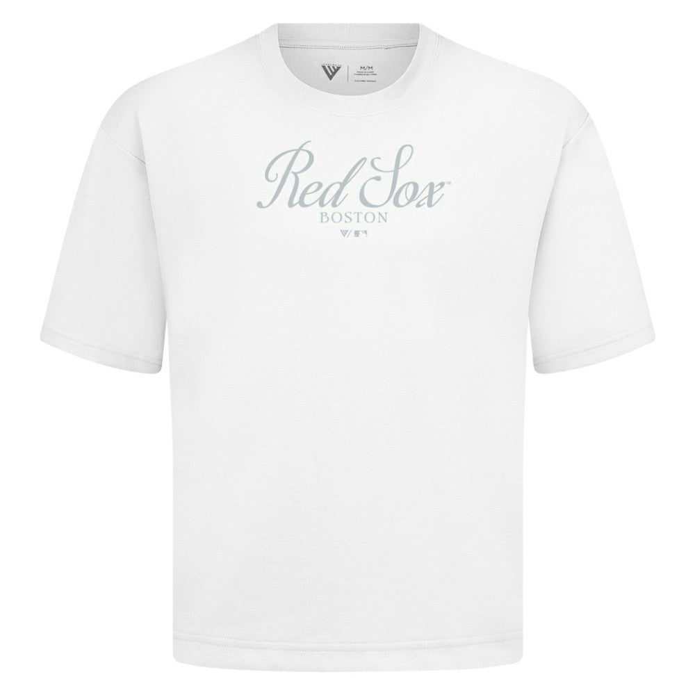 Boston Red Sox Levelwear Ethereal Oversized Luxe Signature Knit T-Shirt - White - MLB Online