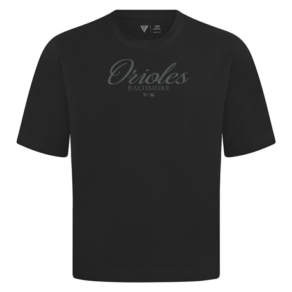 Baltimore Orioles Levelwear Ethereal Oversized Luxe Signature Knit T-Shirt - Black - MLB Online