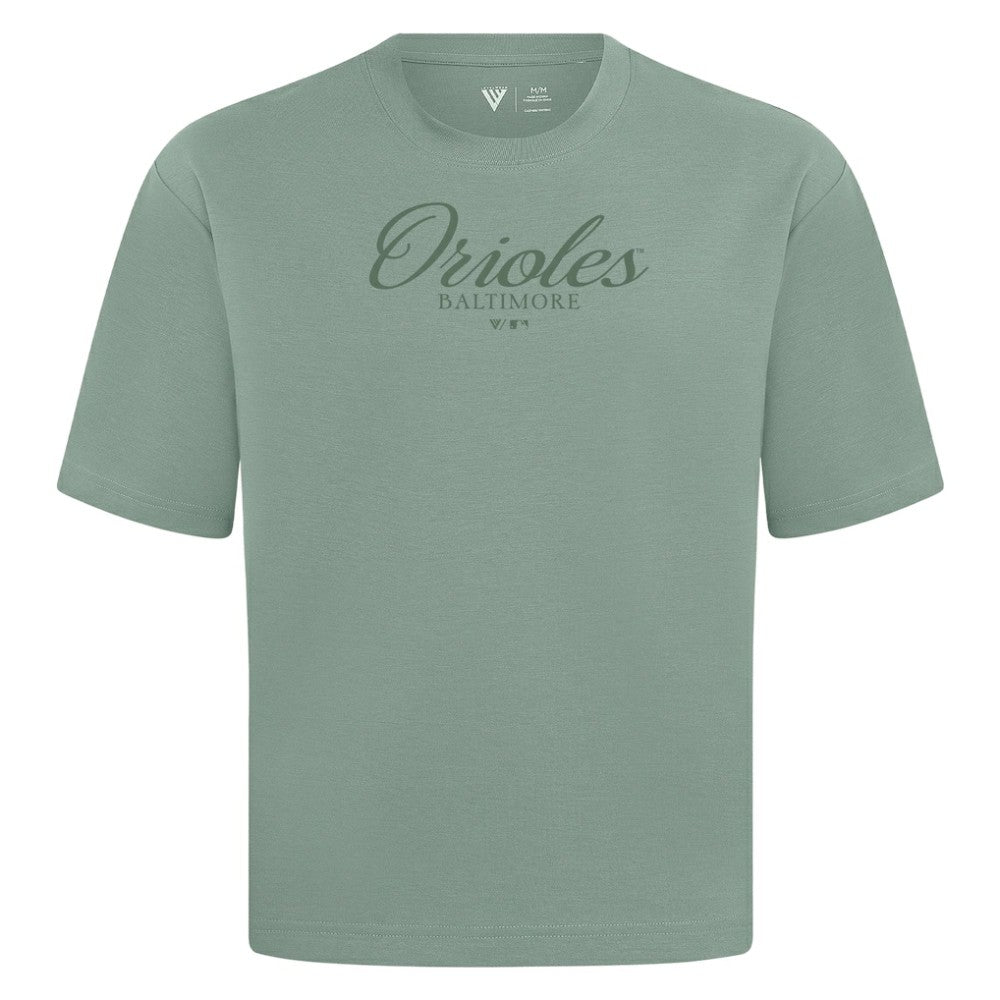 Baltimore Orioles Levelwear Ethereal Oversized Luxe Signature Knit T-Shirt - Green - MLB Discount