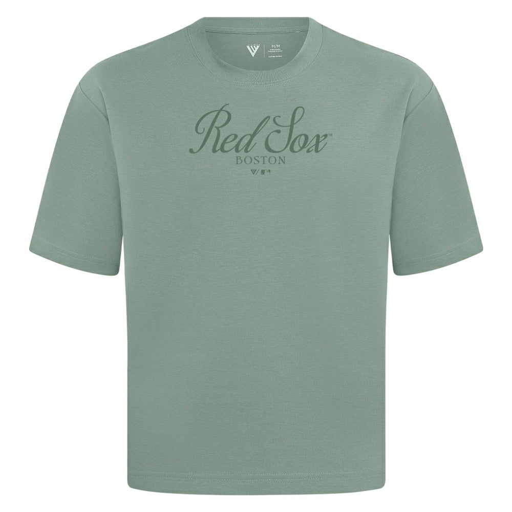 Boston Red Sox Levelwear Ethereal Oversized Luxe Signature Knit T-Shirt - Green - MLB on Sale