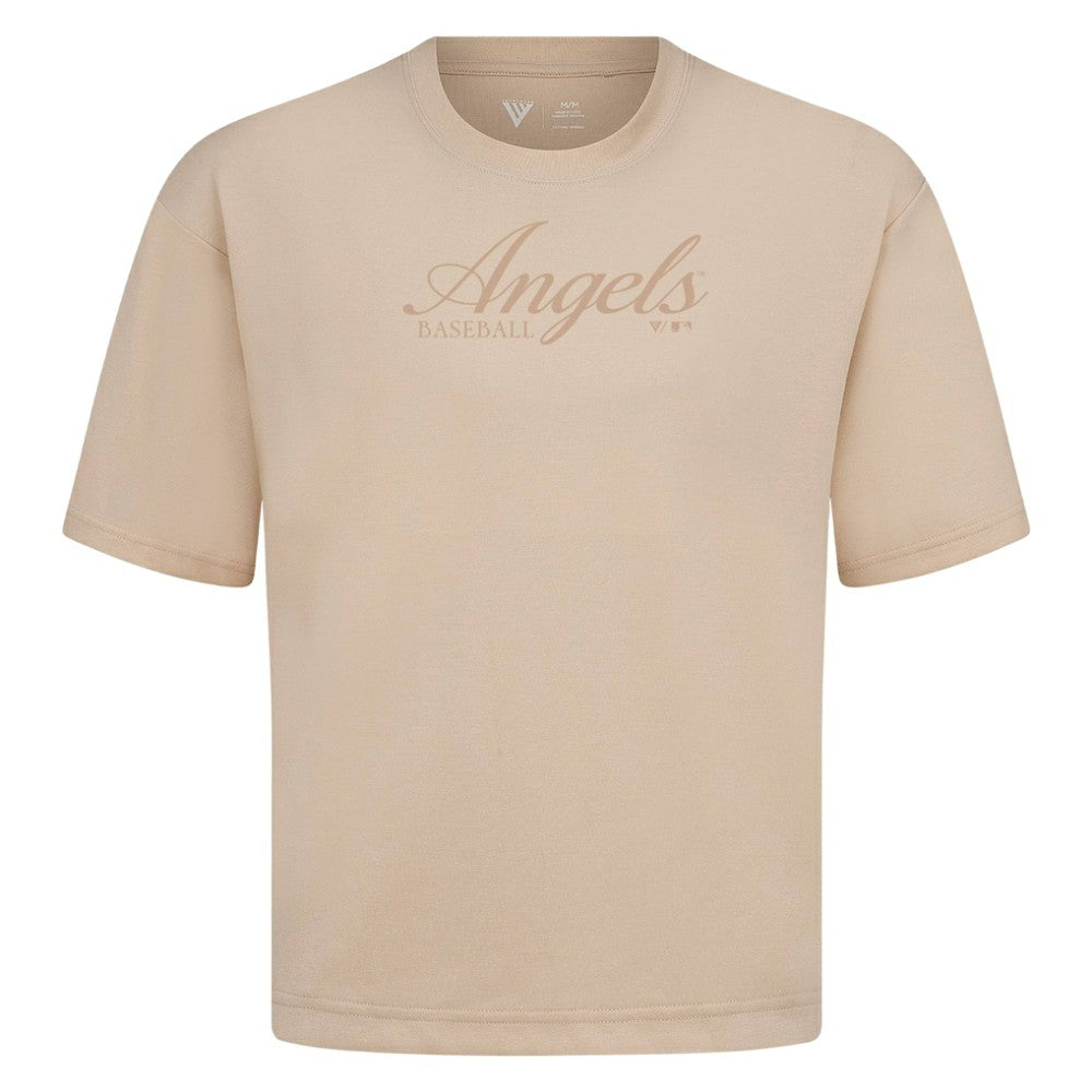 Los Angeles Angels Levelwear Ethereal Oversized Luxe Signature Knit T-Shirt - Khaki - MLB Sale