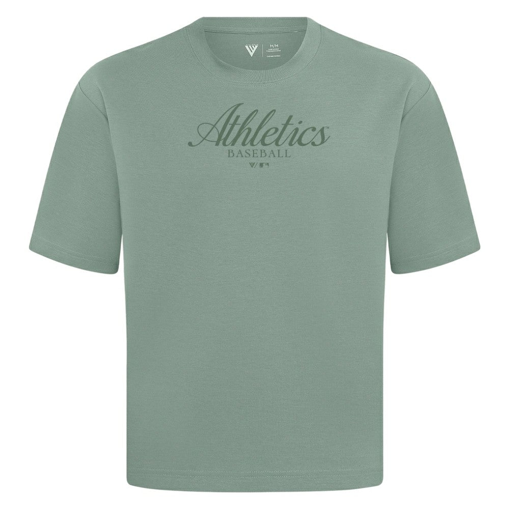 Athletics Levelwear Ethereal Oversized Luxe Signature Knit T-Shirt - Green - MLB on Sale