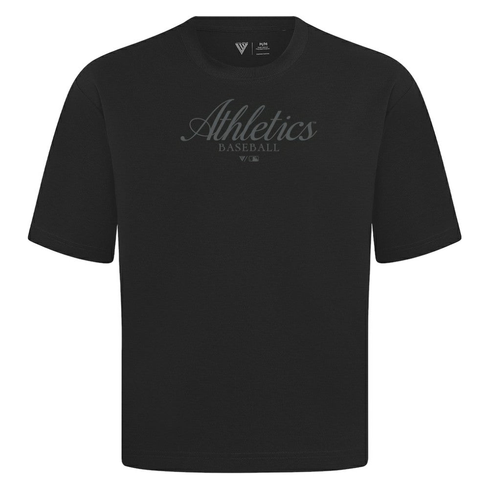 Athletics Levelwear Ethereal Oversized Luxe Signature Knit T-Shirt - Black - MLB Discount