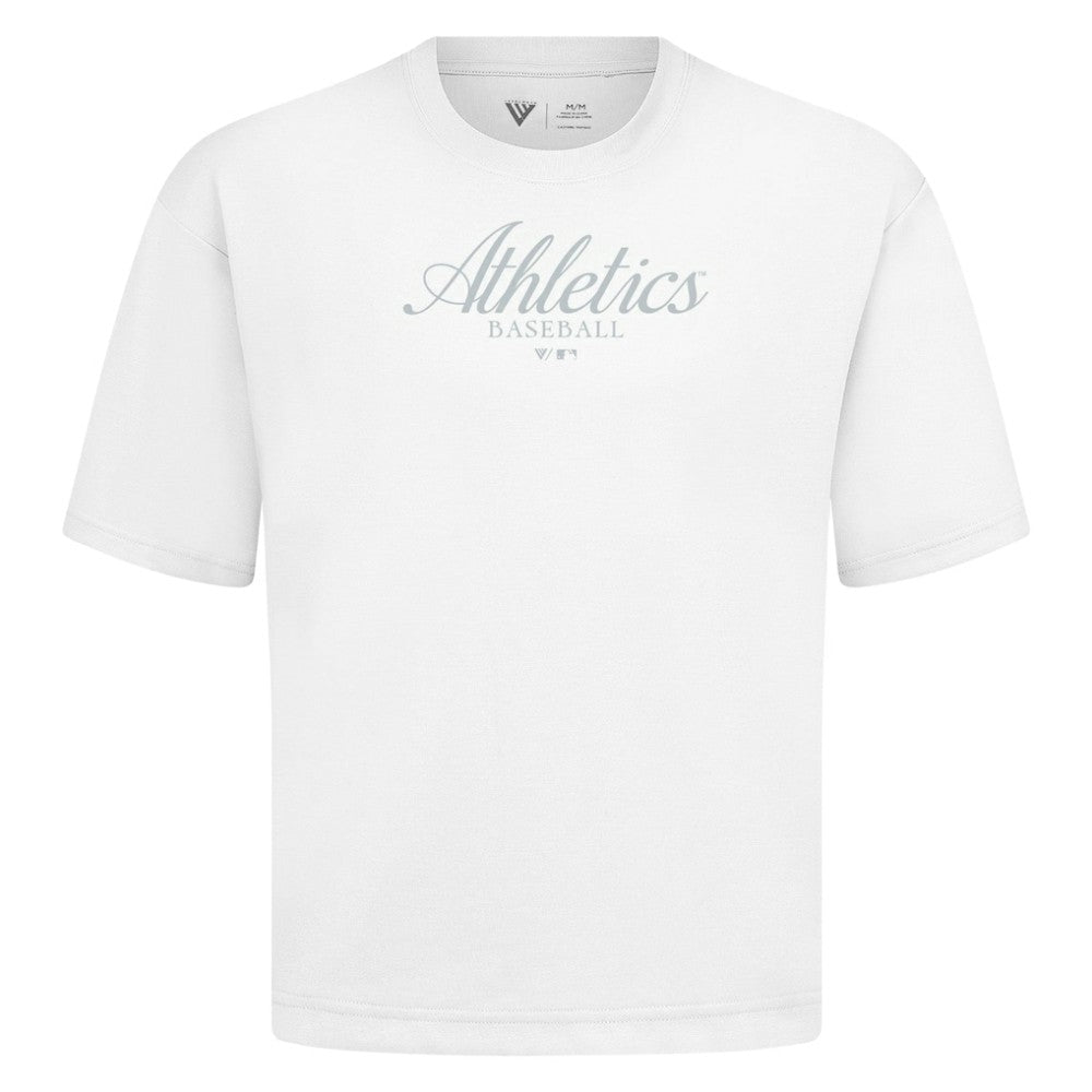 Athletics Levelwear Ethereal Oversized Luxe Signature Knit T-Shirt - White - MLB Sale