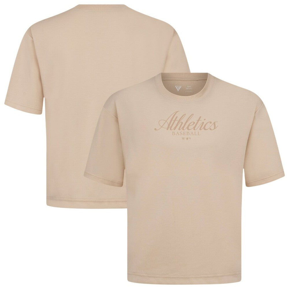 Athletics Levelwear Ethereal Oversized Luxe Signature Knit T-Shirt - Khaki - MLB on Sale