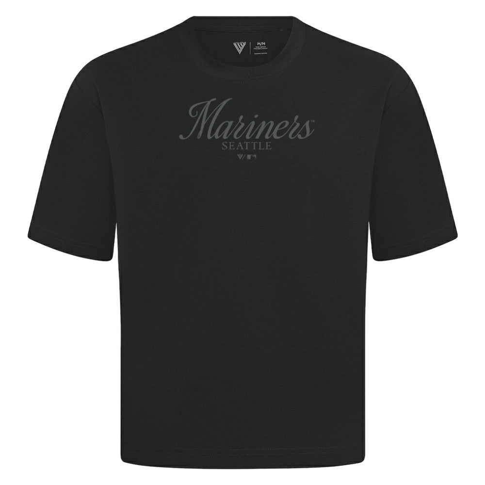 Seattle Mariners Levelwear Ethereal Oversized Luxe Signature Knit T-Shirt - Black - MLB on Sale