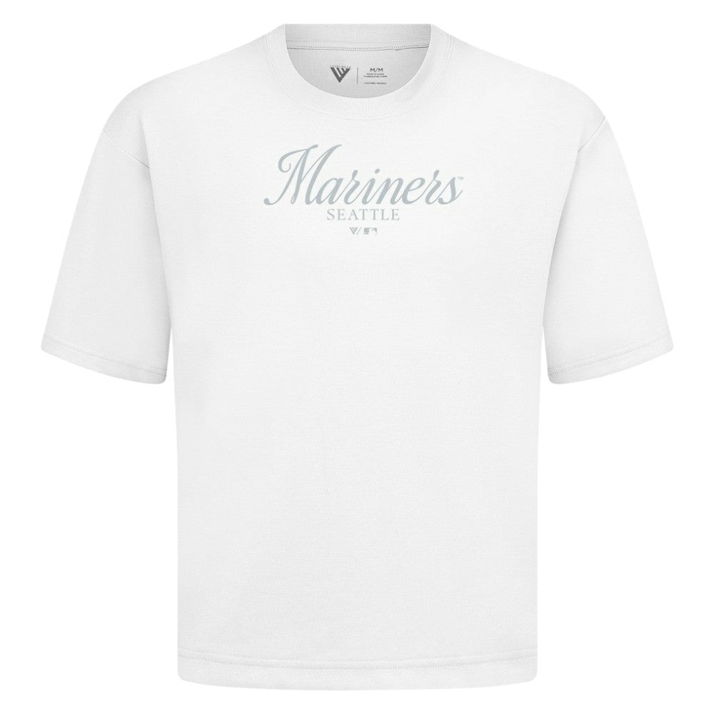 Seattle Mariners Levelwear Ethereal Oversized Luxe Signature Knit T-Shirt - White - MLB Sale