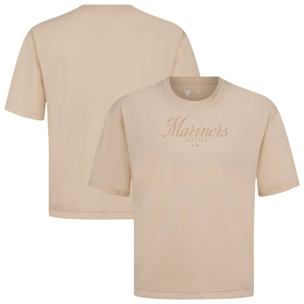 Seattle Mariners Levelwear Ethereal Oversized Luxe Signature Knit T-Shirt - Khaki - MLB Discount