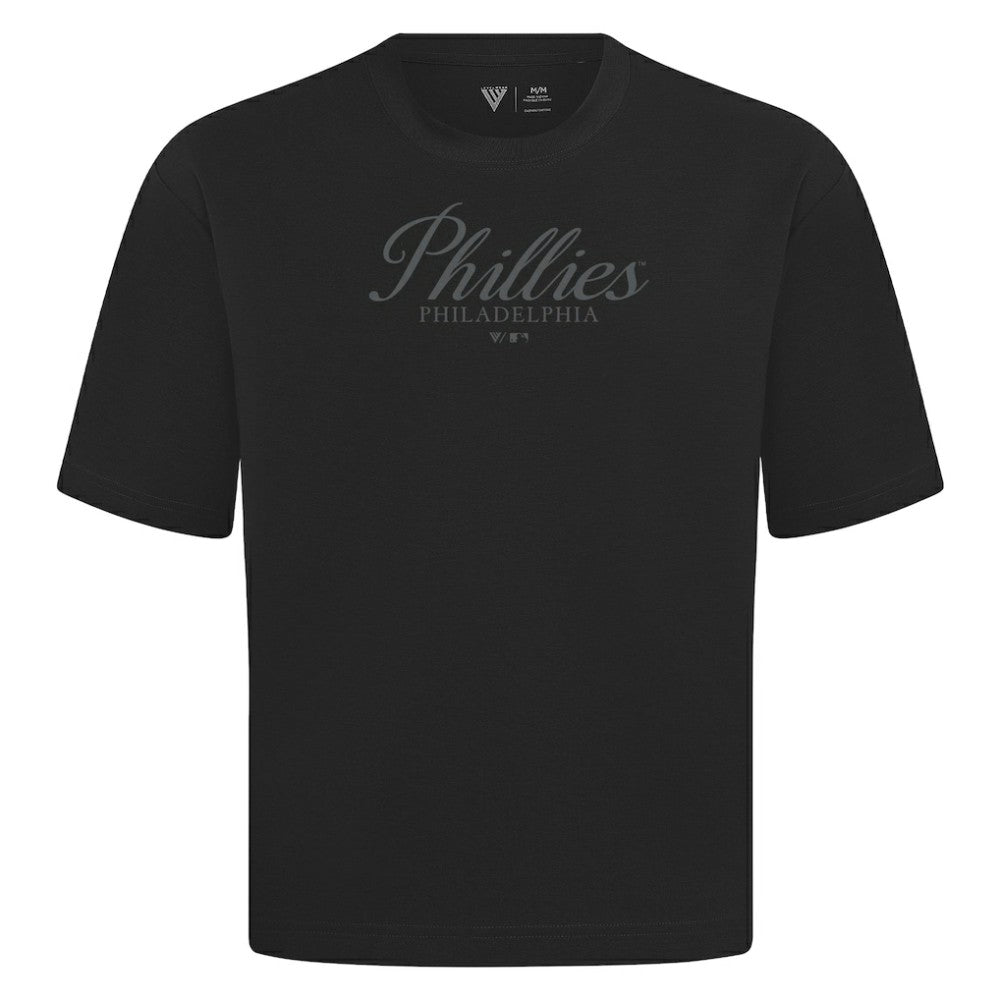 Philadelphia Phillies Levelwear Ethereal Oversized Luxe Signature Knit T-Shirt - Black - MLB on Sale