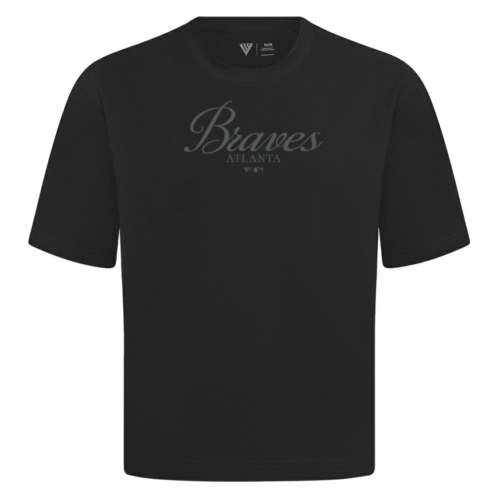 Atlanta Braves Levelwear Ethereal Oversized Luxe Signature Knit T-Shirt - Black - MLB Sale