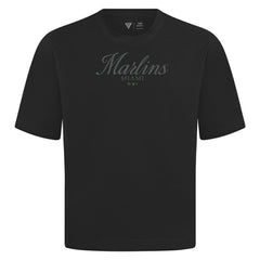 Miami Marlins Levelwear Ethereal Oversized Luxe Signature Knit T-Shirt - Black - MLB Sale
