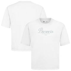 Milwaukee Brewers Levelwear Ethereal Oversized Luxe Signature Knit T-Shirt - White - MLB Discount