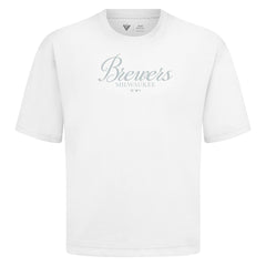 Milwaukee Brewers Levelwear Ethereal Oversized Luxe Signature Knit T-Shirt - White - MLB Discount