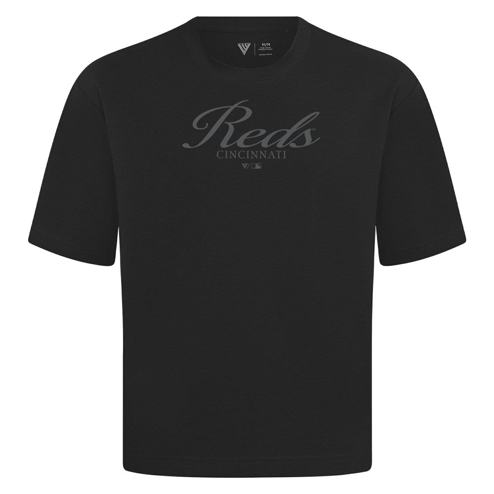 Cincinnati Reds Levelwear Ethereal Oversized Luxe Signature Knit T-Shirt - Black - MLB Discount