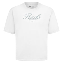 Cincinnati Reds Levelwear Ethereal Oversized Luxe Signature Knit T-Shirt - White - MLB Lifestyle