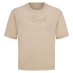 Cincinnati Reds Levelwear Ethereal Oversized Luxe Signature Knit T-Shirt - Khaki - MLB on Sale