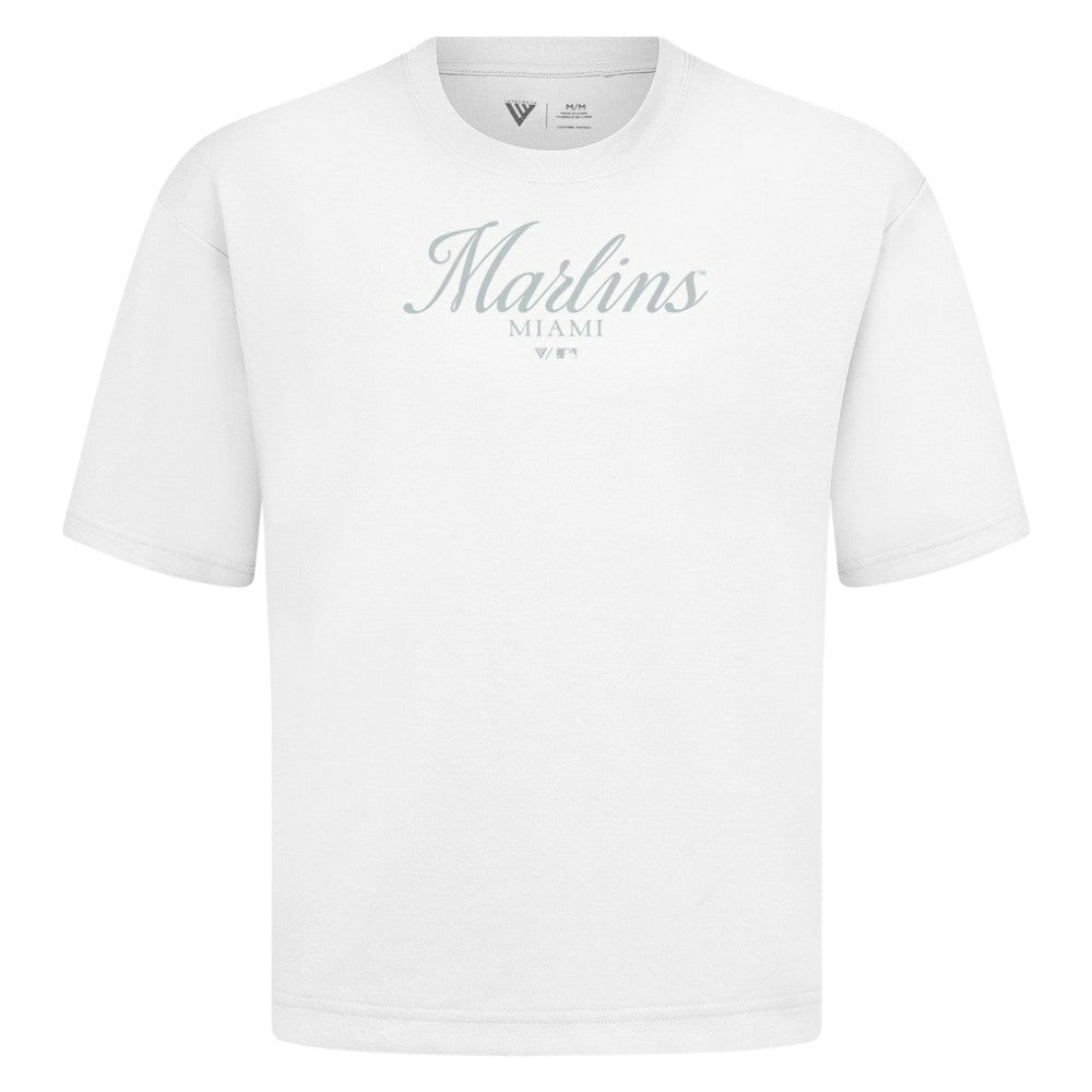 Miami Marlins Levelwear Ethereal Oversized Luxe Signature Knit T-Shirt - White - MLB Online