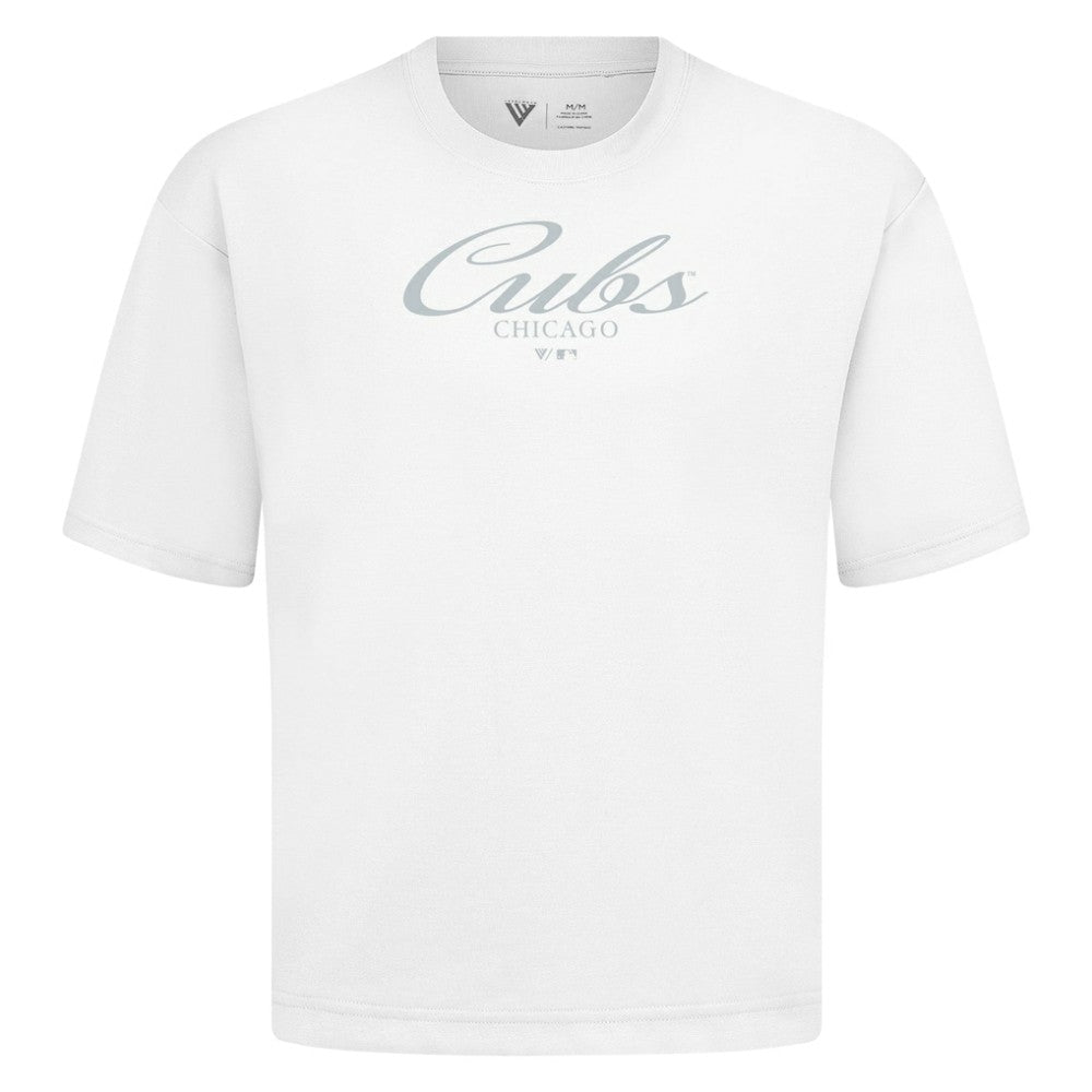 Chicago Cubs Levelwear Ethereal Oversized Luxe Signature Knit T-Shirt - White - MLB Lifestyle